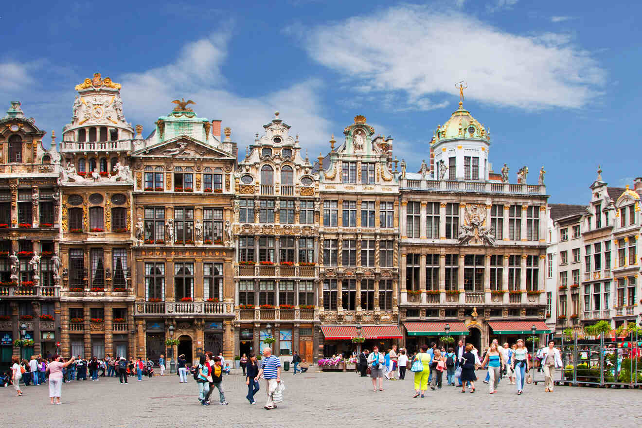 The iconic Grand Place in Brussels, showcasing the city's historic guildhalls and a lively atmosphere